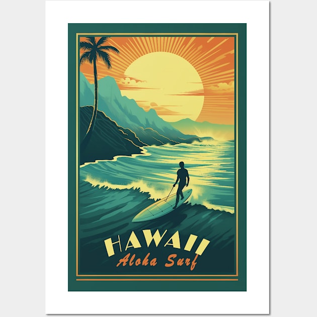 Hawaii Vintage Retro Travel Poster Wall Art by GreenMary Design